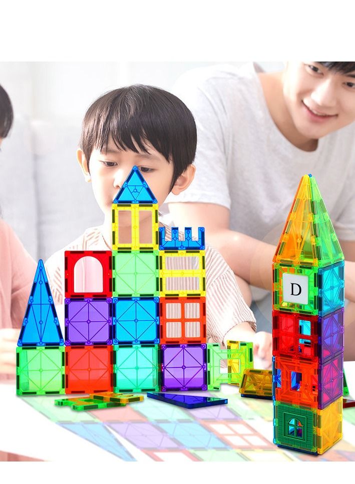 xppier 100 قطعة من بلاط البناء المغناطيسي، لون واضح ونابض بالحياة، التعلم المبكر، مكعبات بناء مغناطيسية ثلاثية الأبعاد، لوحات لعب البناء، إبداع يفوق الخيال (100 قطعة بلاط) - Image 3